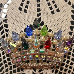 Vintage B.David AB Rhinestone Family Crown Brooch